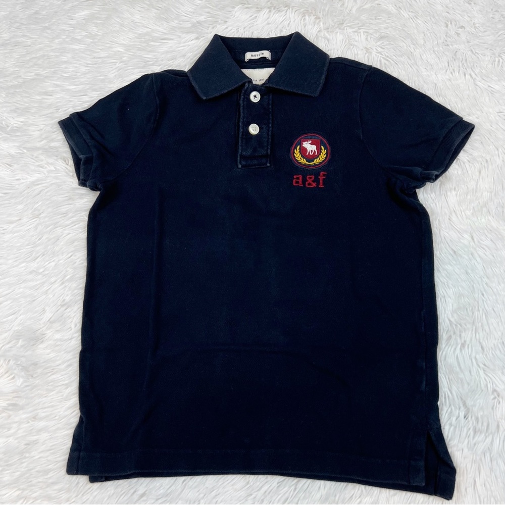 Abercrombie kids short sleeve muscle polo shirt in navy‎ blue patched logo